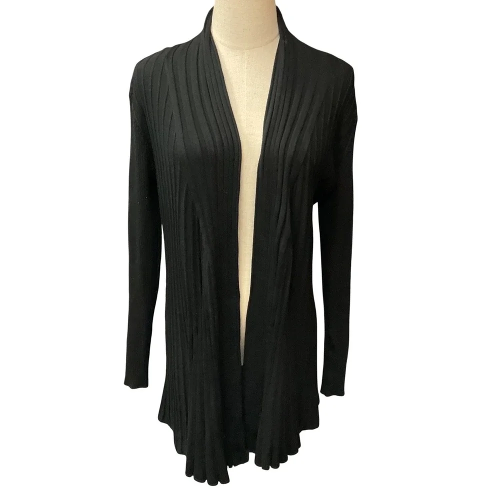 BIRCH NY Women's Ribbed Long Sleeve Open-Front Cardigan Black Size Medium‎ NWT